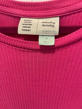 Anthropologie Ribbed Hot Pink Short Sleeve Tee